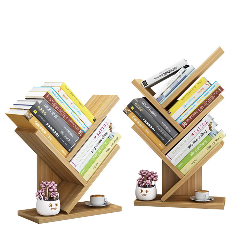 

3 Layers Wooden Bookcases Tabletop Tree Bookshelf Small Desktop Bookcase Fashion Storage Rack Estanteria