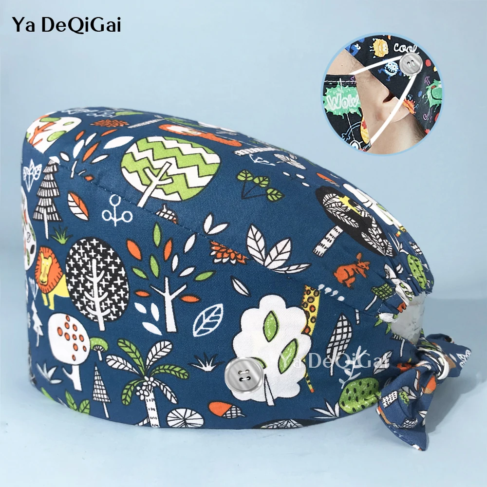 

Хлопковая Регулируемая шапка для косметолога, шапки с милым мультяшным принтом для салона красоты, шапки для зоомагазина, лабораторных скр...