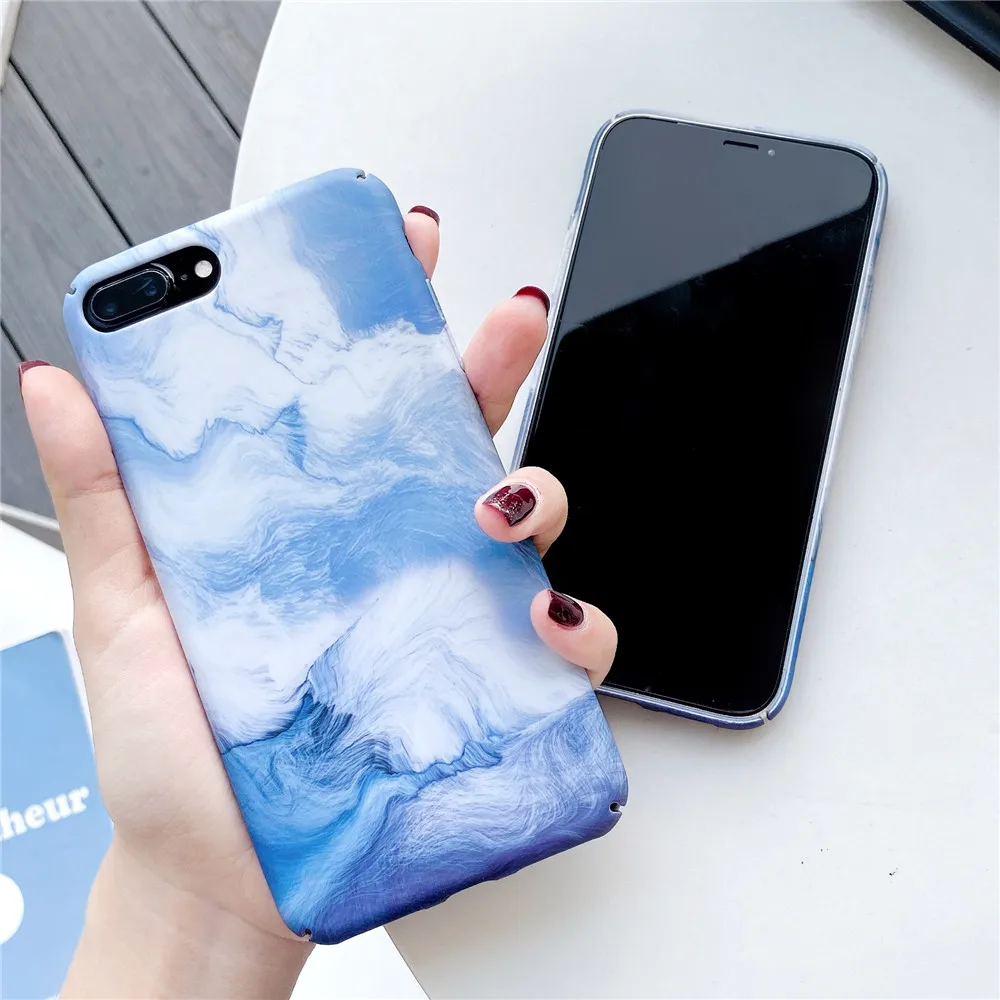 Жесткий пластиковый тонкий чехол для iPhone 11 Pro Max SE 2020 XR XS 7 8 6 6s Plus голубое небо белое