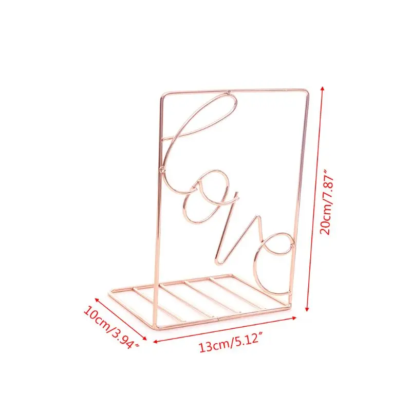

2Pcs/Pair Creative Love Shaped Metal Bookends Desk Storage Holder Shelf Book Organizer Stand