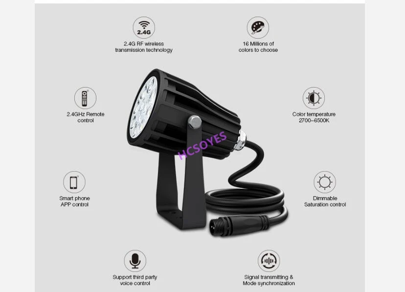 Miboxer FUTC08A 6W RGB+CCT LED Garden Light+DC24V 65W led Power Supply +Cable connector+FUT088 2.4G wireless Remote control | Освещение