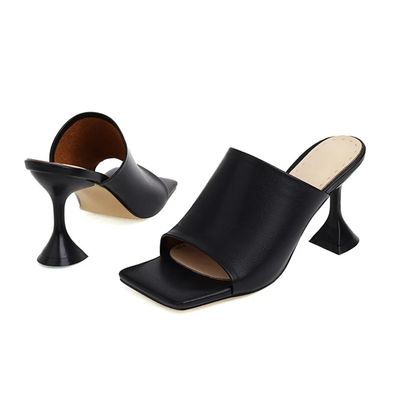 

Summer new high-heel Fish mouth sandals Simple fashionable high quality women's shoes Black white apricot green Big size 34-48