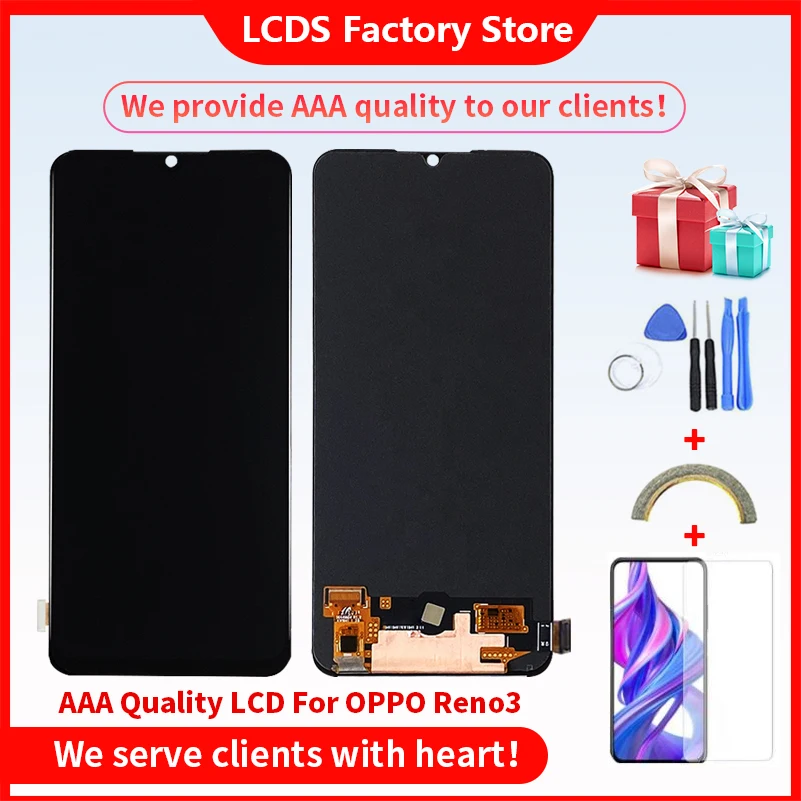 Pantalla LCD AMOLED Original de 6,4 pulgadas para OPPO RENO 3, con Marco, 10-Touch-0
