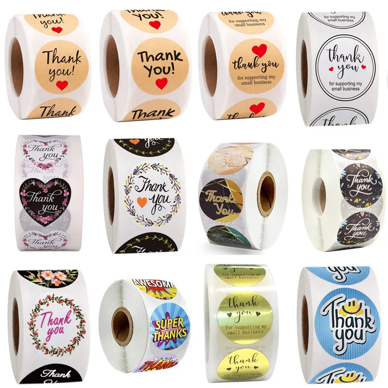 

500PCS/Roll Handmade Thank You Stickers Seal Labels for Packaing Paper Package Decorate Sticker Stationery Supplies Gift DIY