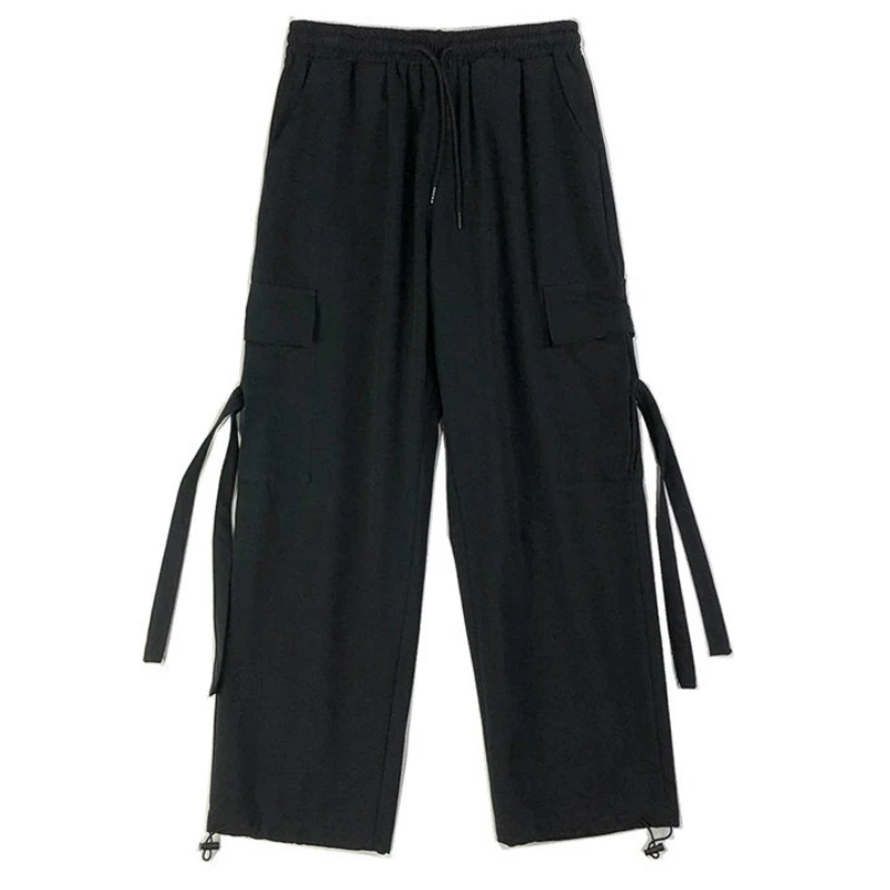 

Casual Cargo Pants Adjustable Loose Solid Pockets Leisure Plus Size 3XL Mens Harajuku All-match Students Chic All-match Ulzzang