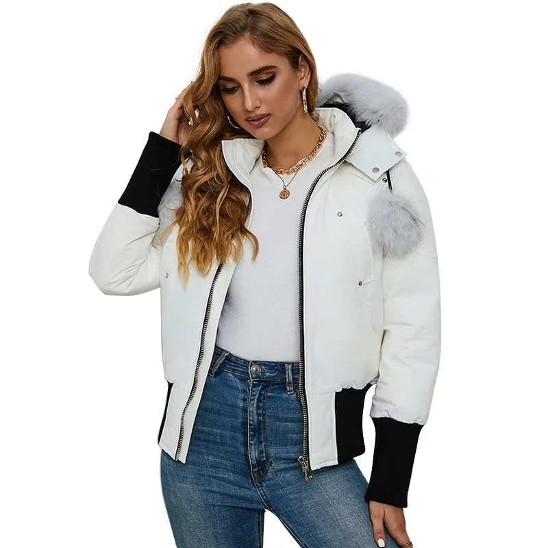 White Duck Down Jacket Men's and Women's Couples Trendy Large Down Jacket Thickened Parker Overalls Fox Fur Large Fur Collar