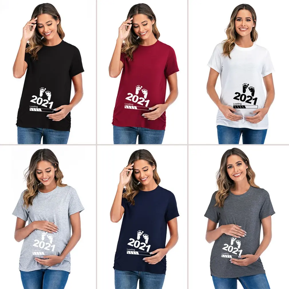 Gravida-Camiseta holgada de maternidad para mujer embarazada, ropa c&oacute;moda, Camisetas largas con cuello redondo para embarazo-1