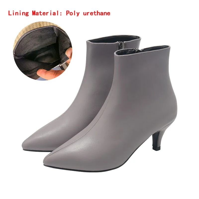 Gray(heels 5cm) Новые Стильные Ботинки martin с острым носком на высоком каблуке; сезон осень-зима белые ботинки кожаные ботинки женские ботинки весенняя обувь на танкетке - Цвет: Gray(heels 5cm)