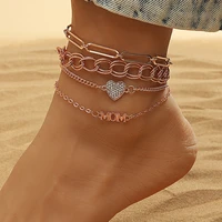 s2345 fashion jewelry multi layer anklet set heart letters charms pendant geometric chain anklets