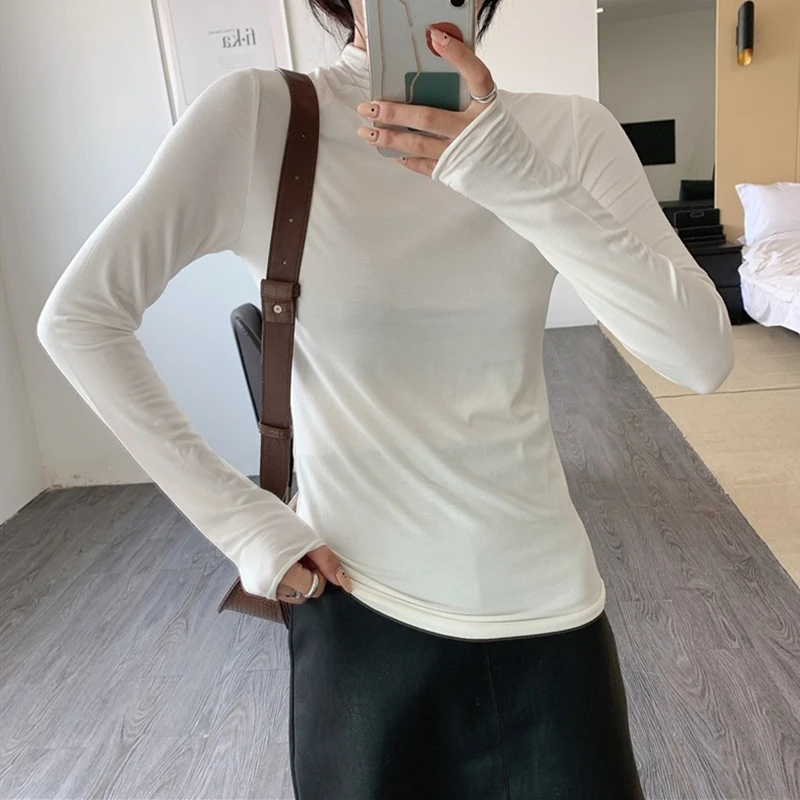 Новинка 2021 женские осенне-зимние футболки базовые эластичные модные