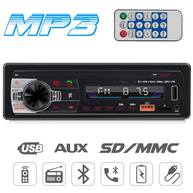 

12V 1Din Car Bluetooth 1024*600 MP3 Player Hands-Free Call U Disk Player Car FM Radio English Multimedia Audio Stereo Receiver 5