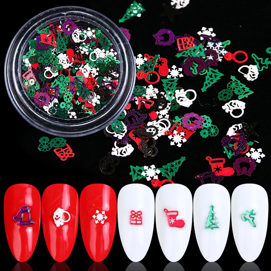 1 коробка рождественские блестящие хлопья для ногтей красный зеленый белый