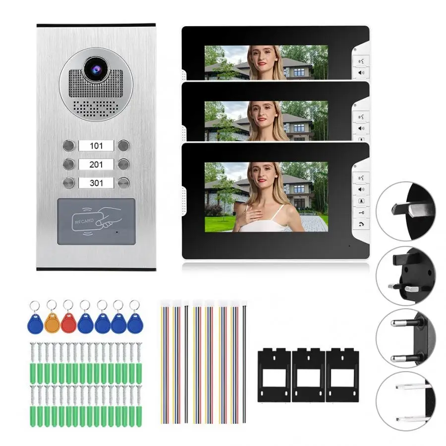 Видеодомофон 7 дюймов 3 Монитора система умного домофона дверной звонок с ночным