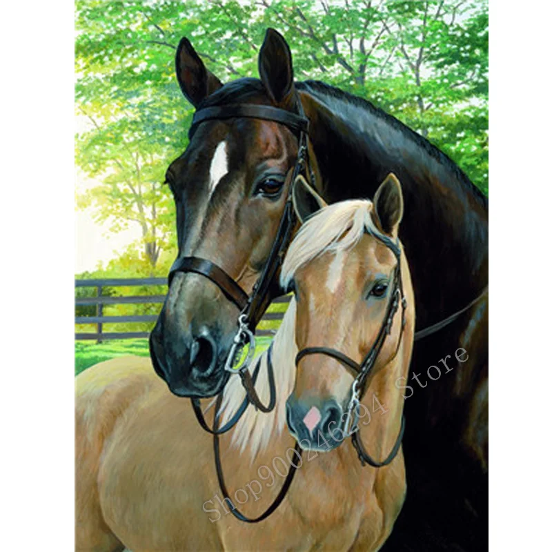 Алмазная 5D картина сделай сам квадратная круглая вышивка две лошади крестиком
