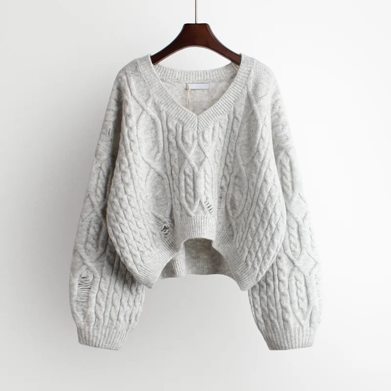 

pullover V-neck loose sweater 2021 new casual street women sweater knitted