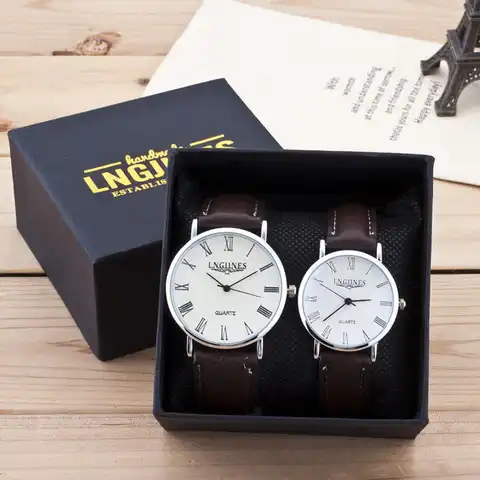 Часы наручные парные кварцевые в ретро стиле, классические аналоговые, с кожаным ремешком для влюбленных, подарок для женщин и мужчин, 2 шт.