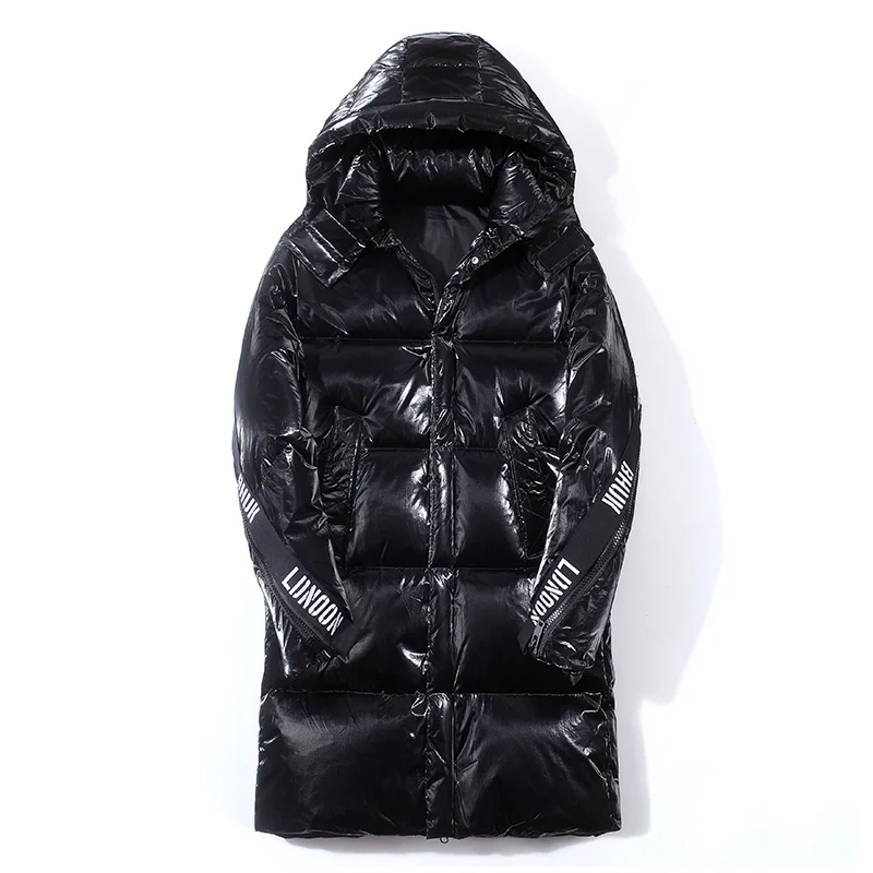 Winter down jacket hooded man mid-long handsome popular logo trend fashion coat for men warm and comfortable down jacket