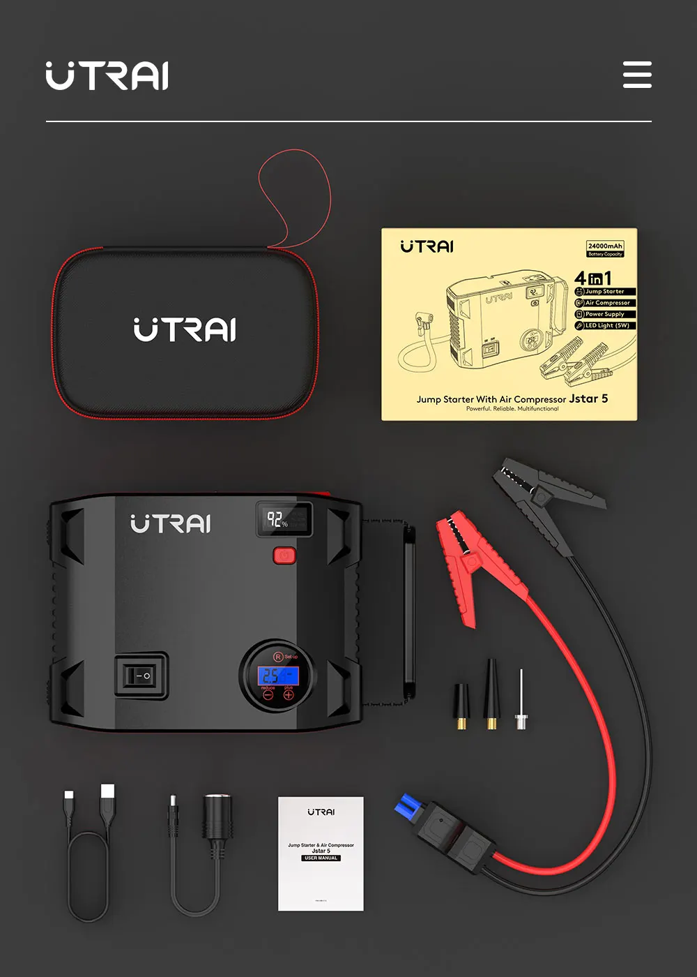 Jump Starter 24000mAh 2000A Power Bank со встроенным насосом воздушного компрессора для шин