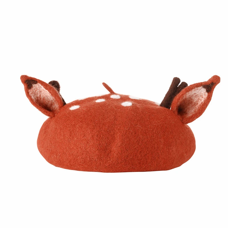 

New Retro Women's Cute Fox Ear Woolen Beret Caps Real 100% Wool Casual Warm Painter Hat Handmade Nick Cat Ear Beret Hat Hot Gift