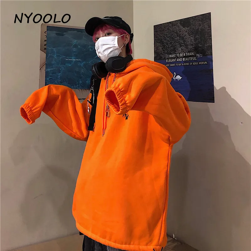NYOOLO Harajuku street cross letters print thick warm hoodies Autumn winter long sleeve hooded pullovers Sweatshirt women men