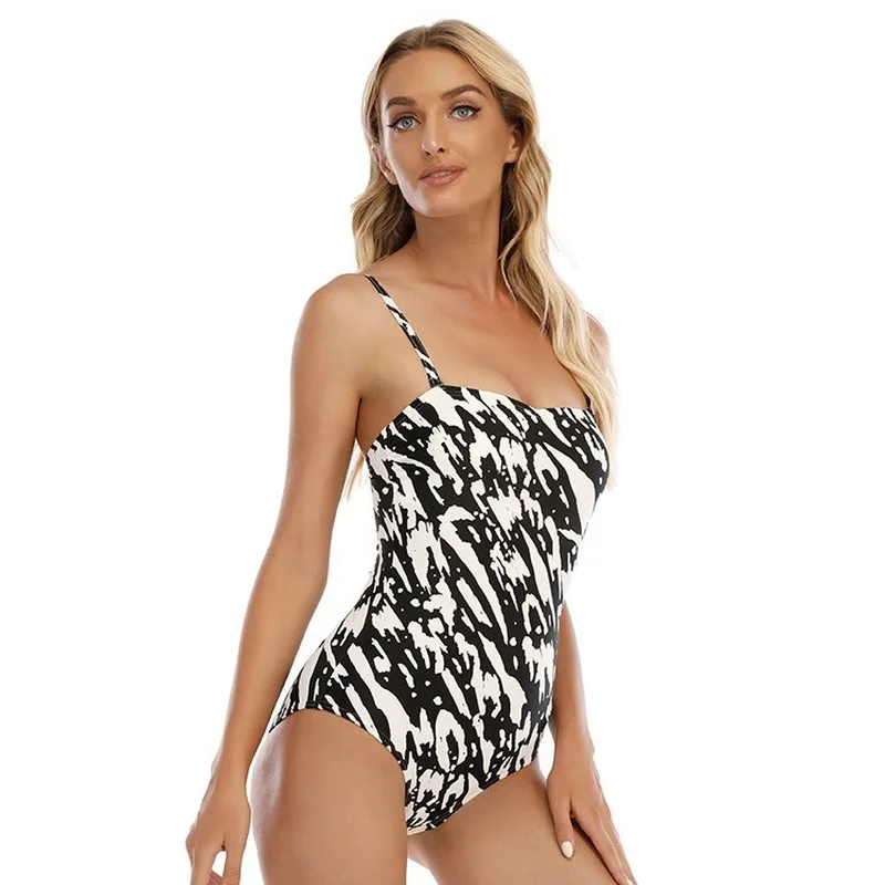 

Swimsuit women's tripod double shoulder black and white bikini