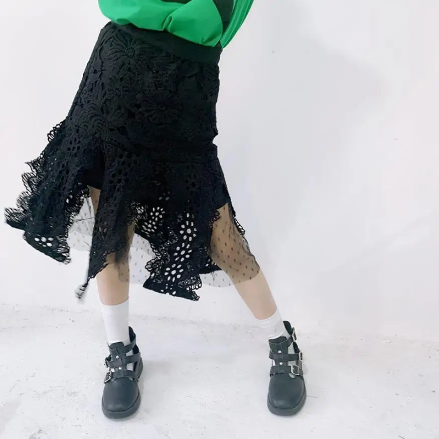 

Girls lace cotton skirts spring summer new Elast waist Princess skirts children fashion hollow skirts kids ins 3-12Y ws1509