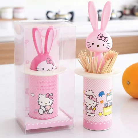

Hello Kitty Toothpick Storage Box Cartoon Creative Automatic Pressing Toothpick Bottle Tube Box Jar Toothpick Storage Bucket