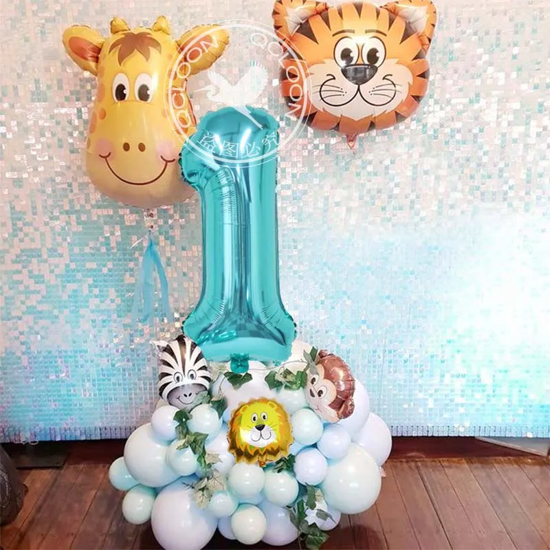 

54 шт. 32 дюйма 1 2 3 4 5 6 7 8 9 Цифровой шар Тигр жираф зебра лев обезьяна из алюминиевой фольги украшения для детского дня рождения