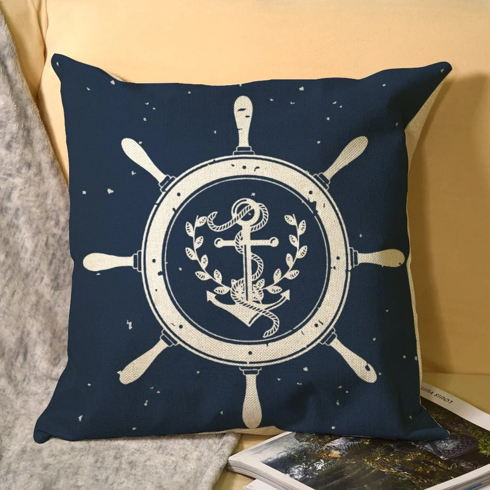 

Nautical Pillow Cover Decorative Cushion Covers Navy Anchor Decor Sea Ocean Blue Pillowcase Couch Pillows Kissen Home Sofa Bed