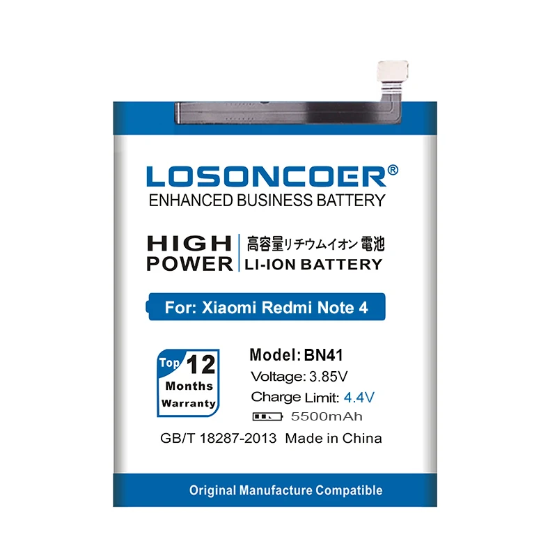 LOSONCOER 5500mAh BN41 BN41L BN41H батареи для Xiaomi Redmi Note 4 Аккумулятор MTK Helio X20 \ Note 4X Note 4 Pro 4G+ 64G