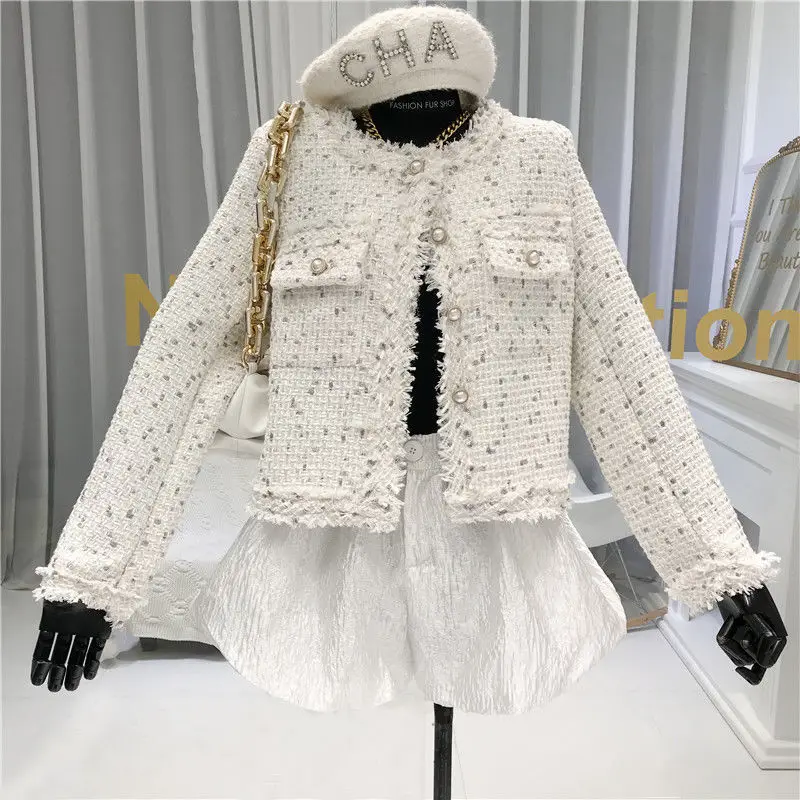 

Женская темпераментная небольшая ароматная короткая куртка, 2021 Весенняя Корейская твидовая куртка в стиле Хепберн, модная женская куртка в...