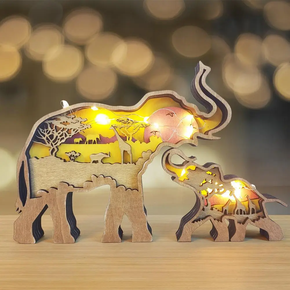 Carved Wooden Elephant Decorations Multi-Layer 3D Wood Carving Art Animals Ornaments Handcraft | Дом и сад