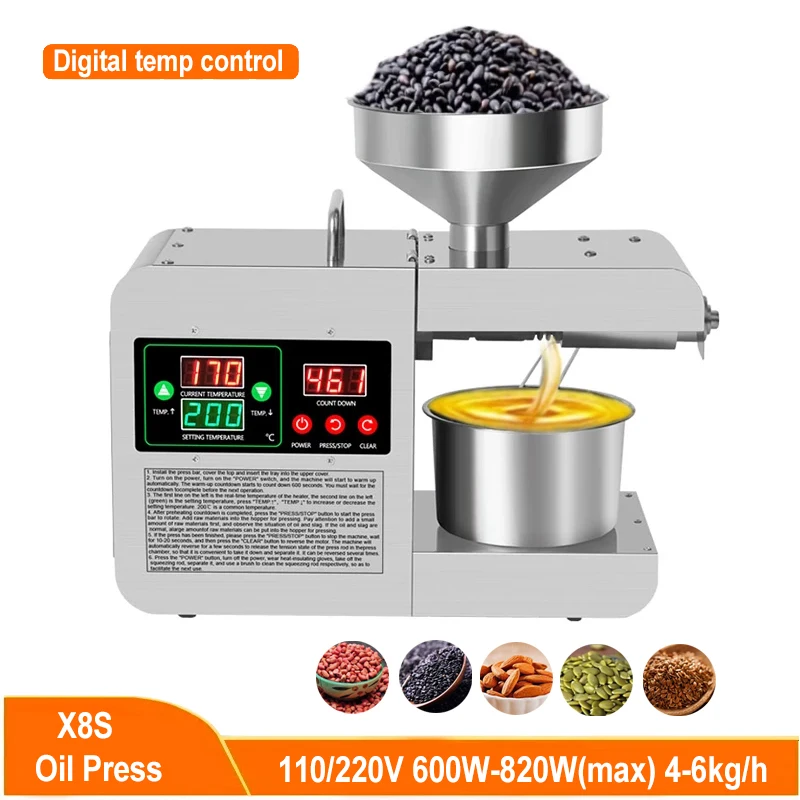 

YTK New Upgraded Intelligent Temperature Control Oil Press Stainless Steel Cold Press Flaxseed Peanut Coconut Meat Oil Press