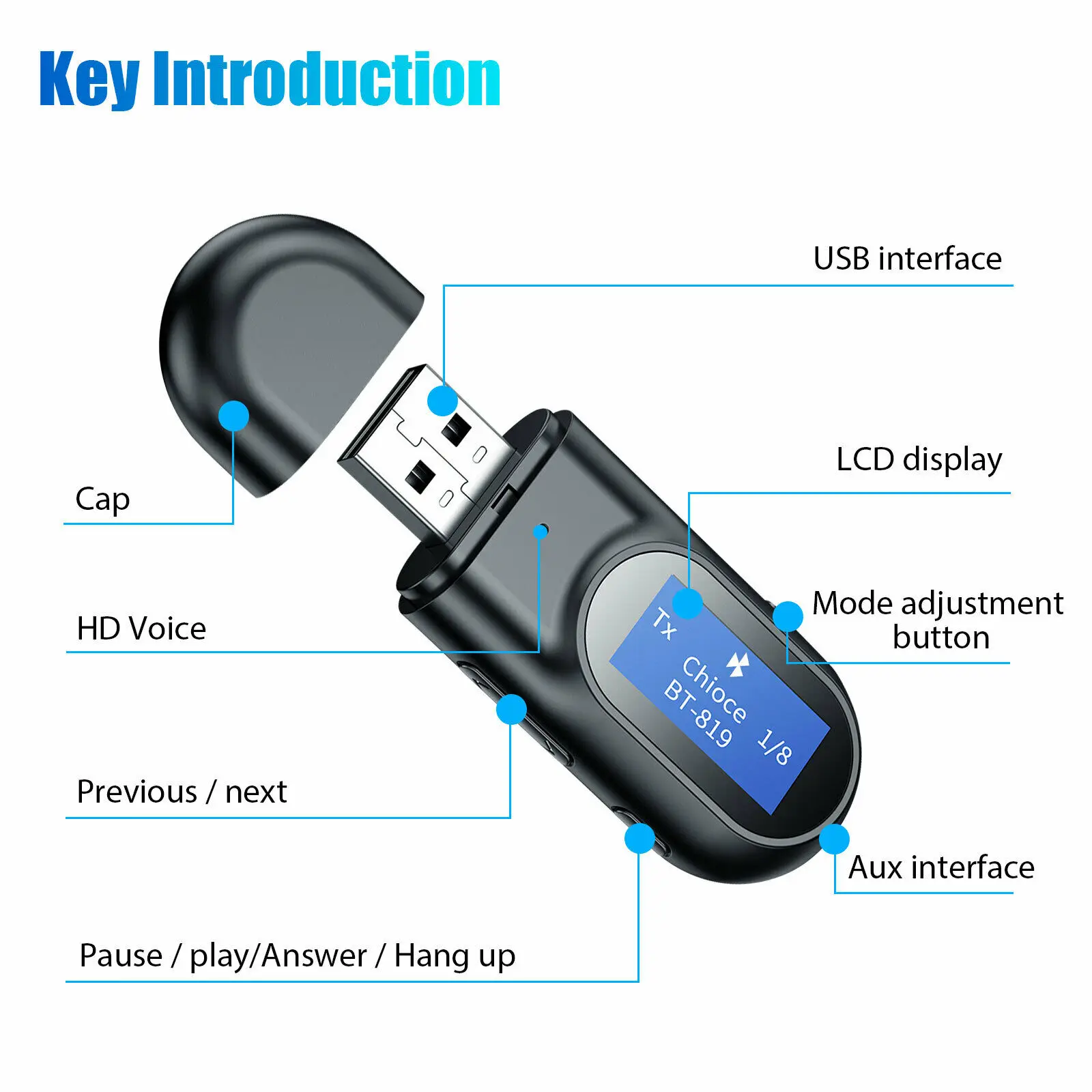 3 в 1 USB Bluetooth 5 0 ЖК-дисплей экран передатчик приемник громкой связи с AUX аудио