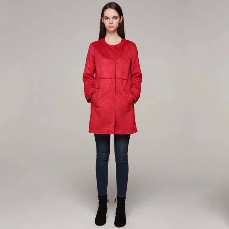 Женская замшевая куртка TMODA290 длинная брендовая из искусственной кожи модная