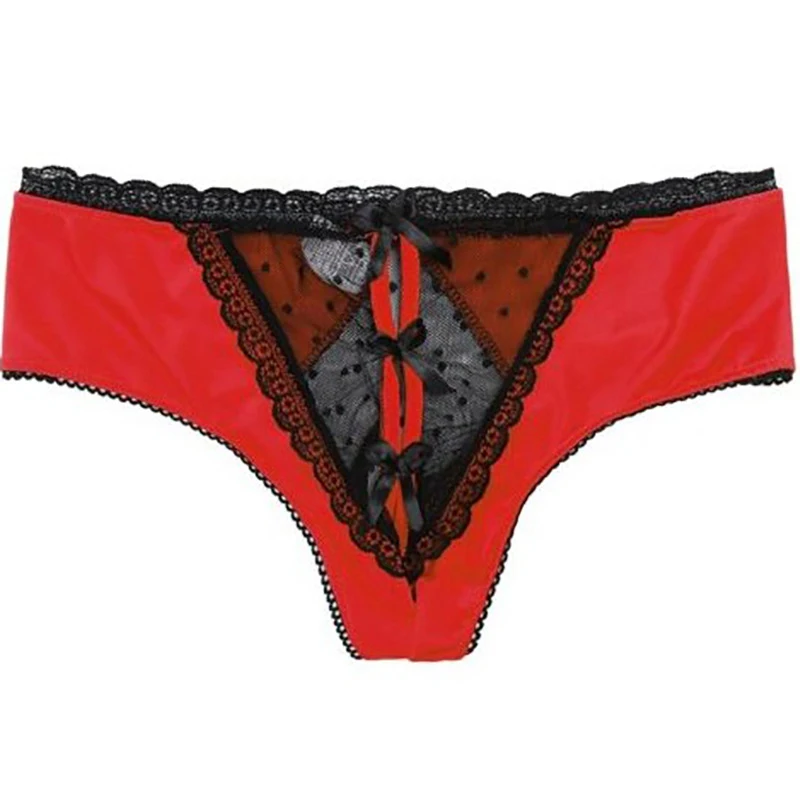 

Women's sexy lace underwear open C mesh panties bowknot thong sexy underwear hollow erotic lingerie ladies low waist panties