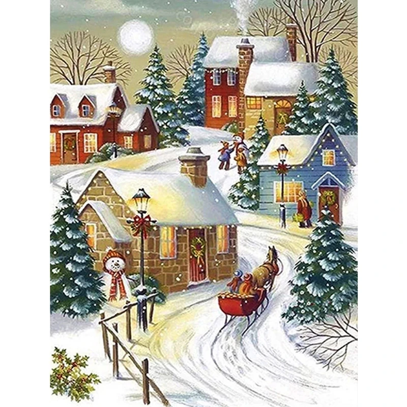 

5D Diy Diamond Painting Cross Stitch Set Snow Scene Rhinestone Full Display Drill Diamond Embroidery Christmas Home Decorations