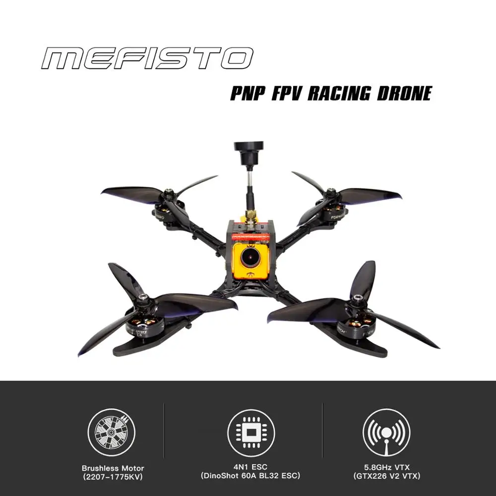 HGLRC Mefisto 226 мм 6S FPV BNF гоночный Дрон 2207 1775KV бесщеточный двигатель 60A Blheli 32 бит 4 в 1 ESC