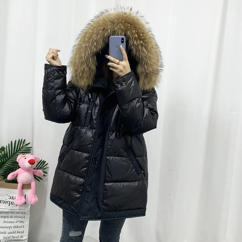 Двухсторонний женский пуховик зимняя теплая парка с капюшоном и воротником из