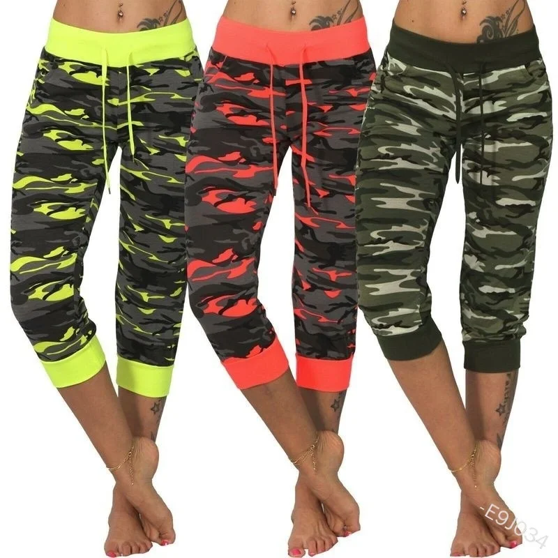

Women's High Waist Camouflage Printed Leggings Ladies Elastic Stretch Drawstring Fitness Slim Yoga Sports Cropped Pants