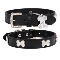 the popular adjustable color pet bone rhinestone collar pu neck strap can be safely used for cat soft pet supplies