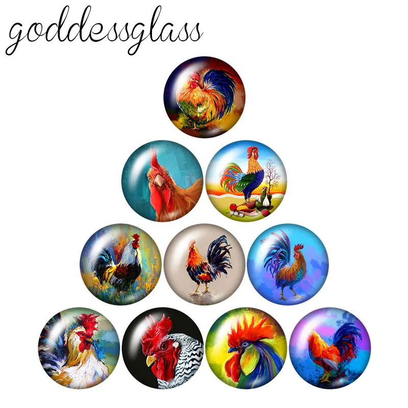 

Картины маслом, стиль Петух, 10 шт., 12 мм/18 мм/20 мм/25 мм, круглые, стеклянные, кабошоны, демонстрация, с плоской задней частью