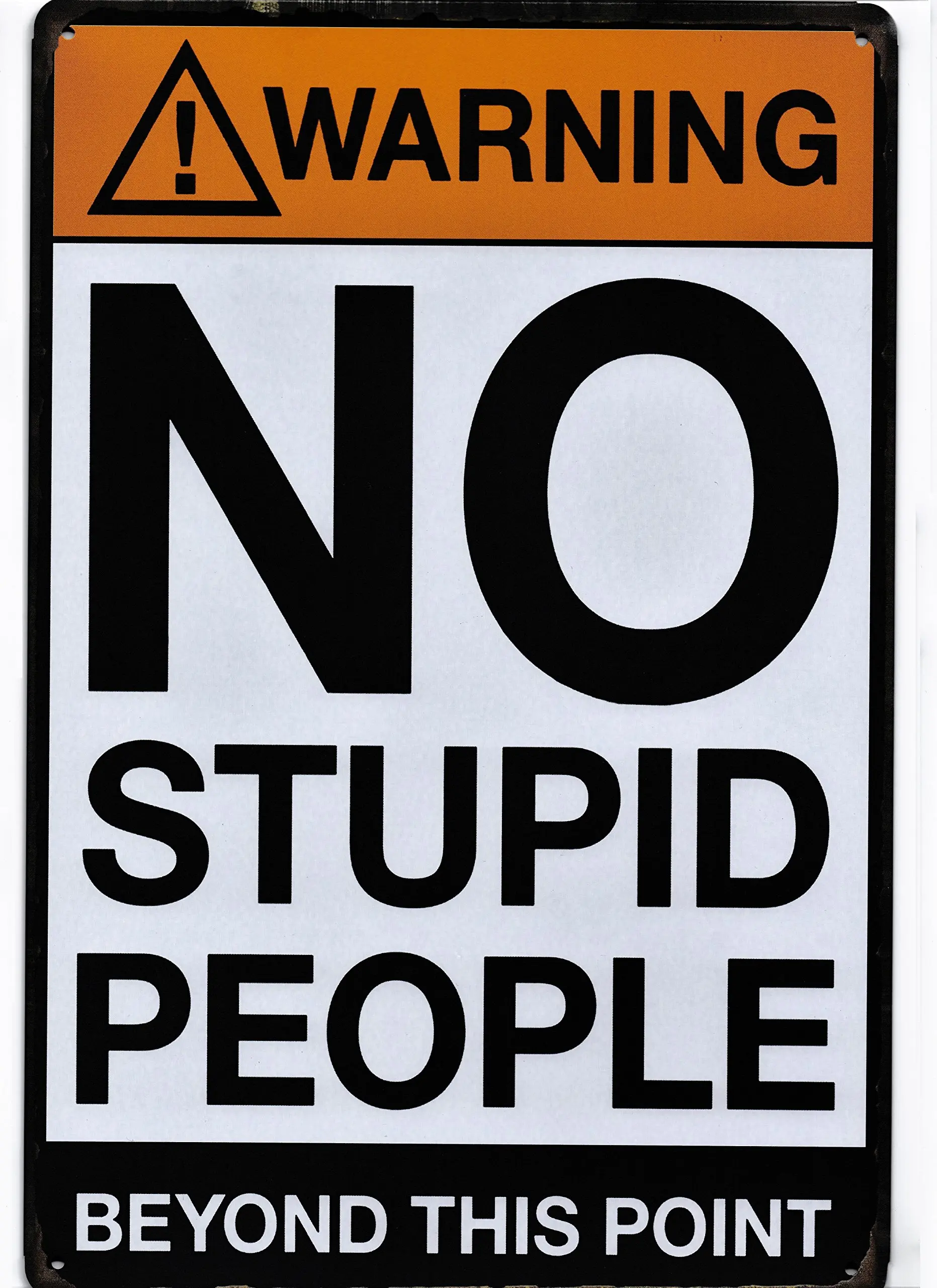 

Warning No Stupid People Beyond This Point Metal Sign - Perfect for your Home, Garage Wall, Man Cave Decor, Bar, Pub, Game Room,