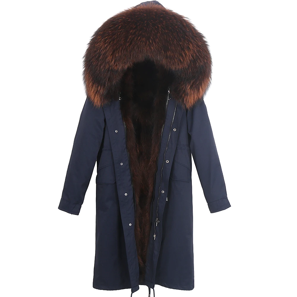 Men's Winter Stylish Jacket Long Russian Man Coat Real Fox Fur Liner Natural Raccoon Fur Collar Hooded Thick Warm Streetwear