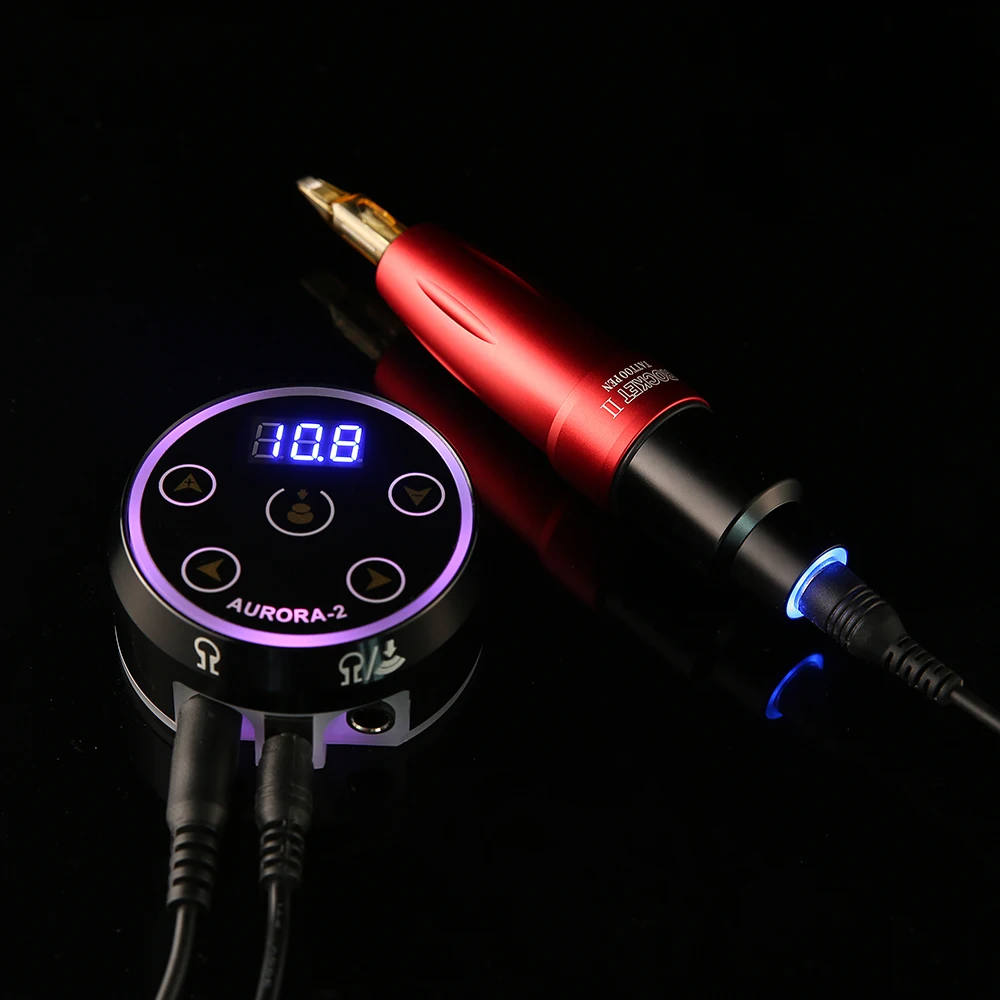 Powerful pen Rocket II tattoo machine LED light and Aurora2 power supply set