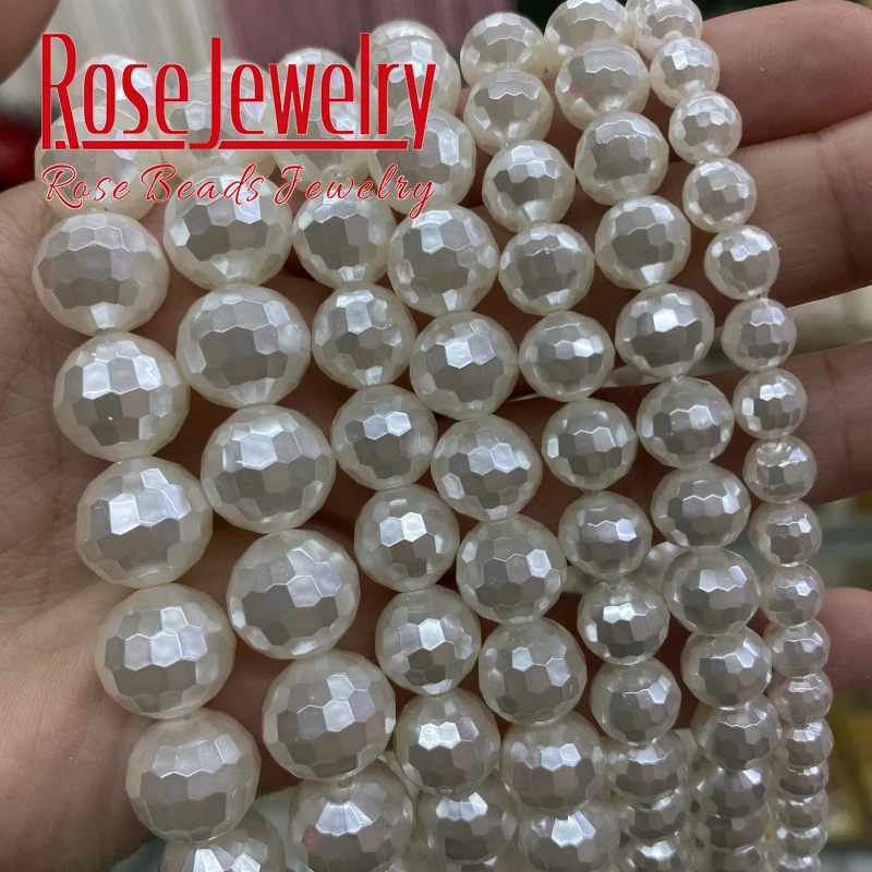 

Wholesale Natural Faceted Shell Pearl Round Loose Spacer Beads 15" Strand 6mm-12mm DIY Bracelet Accessories for Jewelry Making