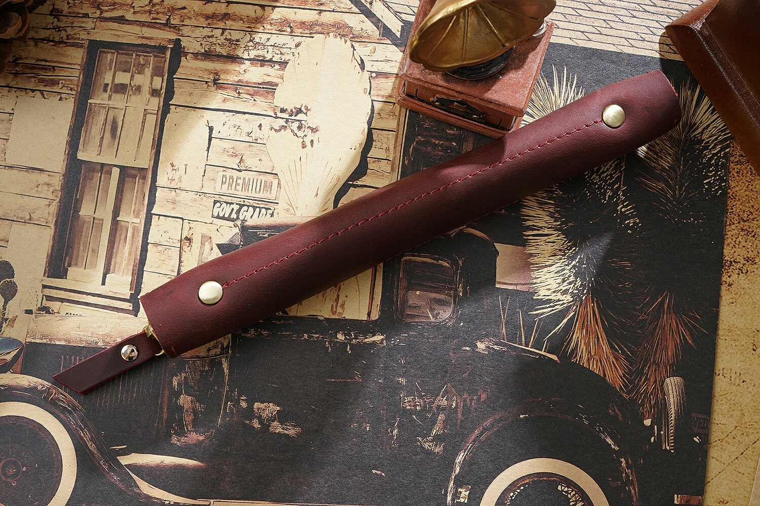 Genuine Leather Zipper Pen Bag Mini Small Pencil Case Apple Electronic Writing Pen Protective Sheath Creative Vintage Style