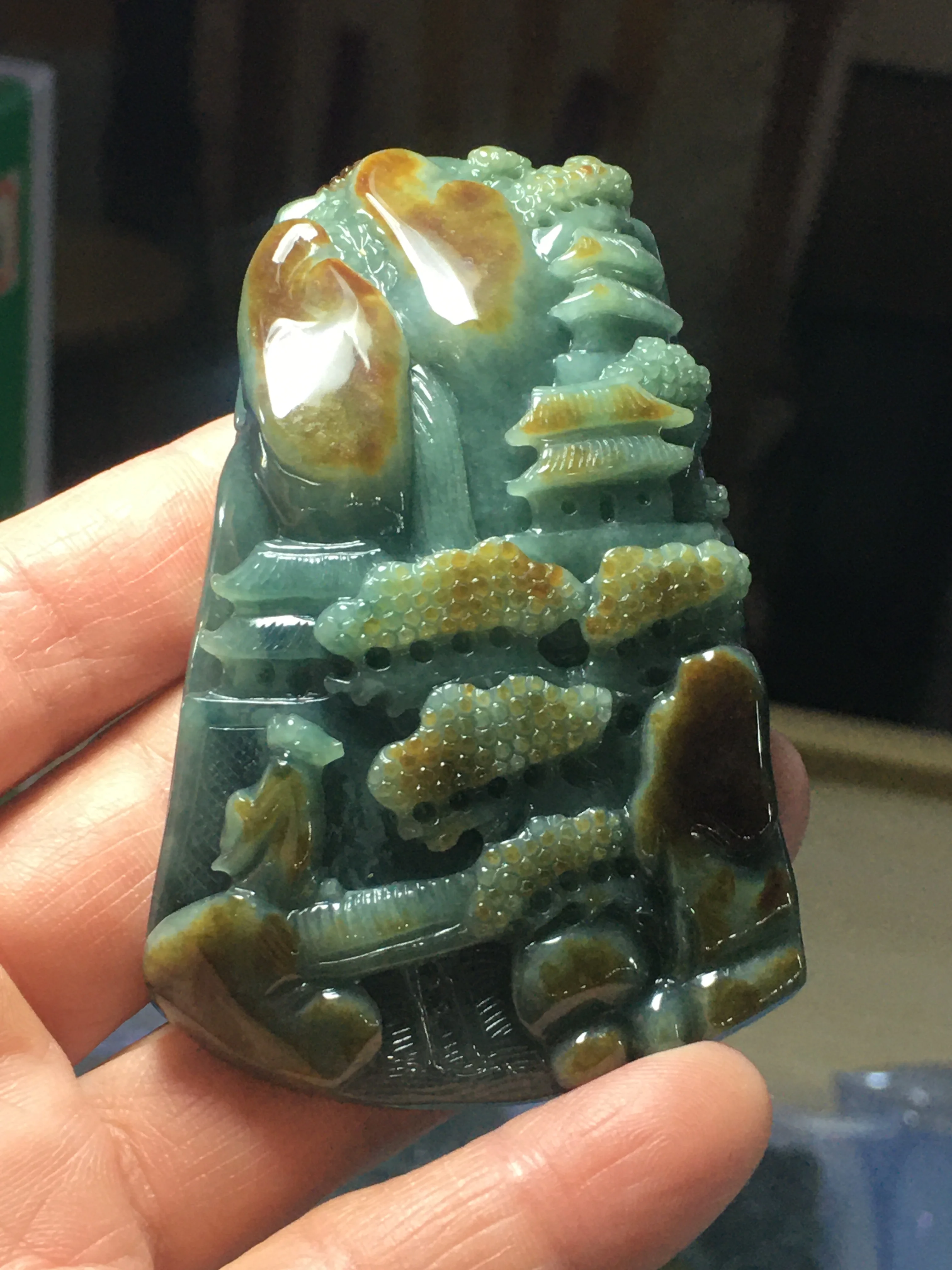 

Natural Myanmar jade 7A HandCarved green jade landscape jadeite jade pendant jade necklaces pendants jewelry men woman