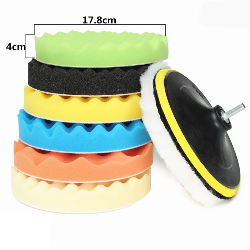 

8Pcs 178mm Gross Polishing Buffing Pad Kit For Car Polishing With Drill Adapter 7 inch Polisher Pads Buffing Adhesive Backer Pad