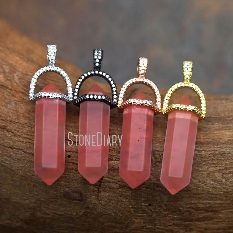 

Кулон PM7395 32x8 мм, украшение из красного стекла в форме арбуза, граненый белый кубический цирконий, двухконечная Шестигранная Призма